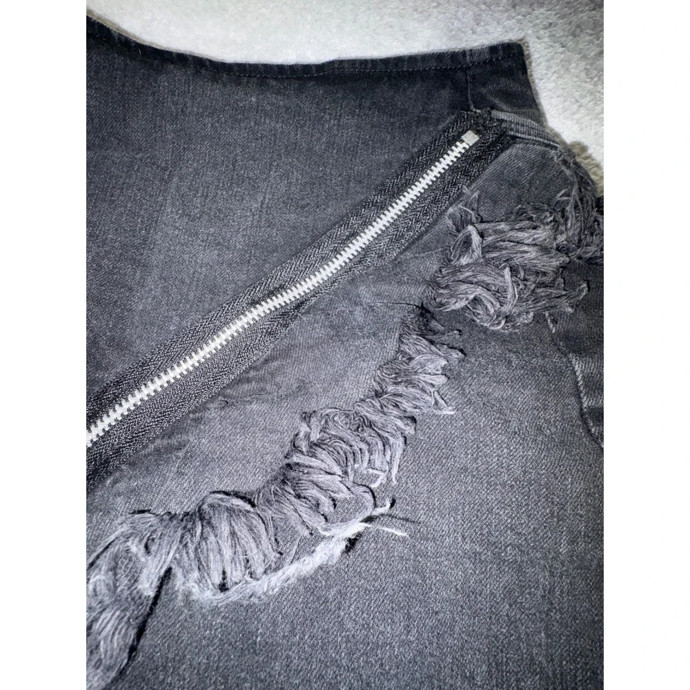 (A8) Signature 8 Womens Black Asymmetrical Zipper Frayed Denim Mini Skirt Medium